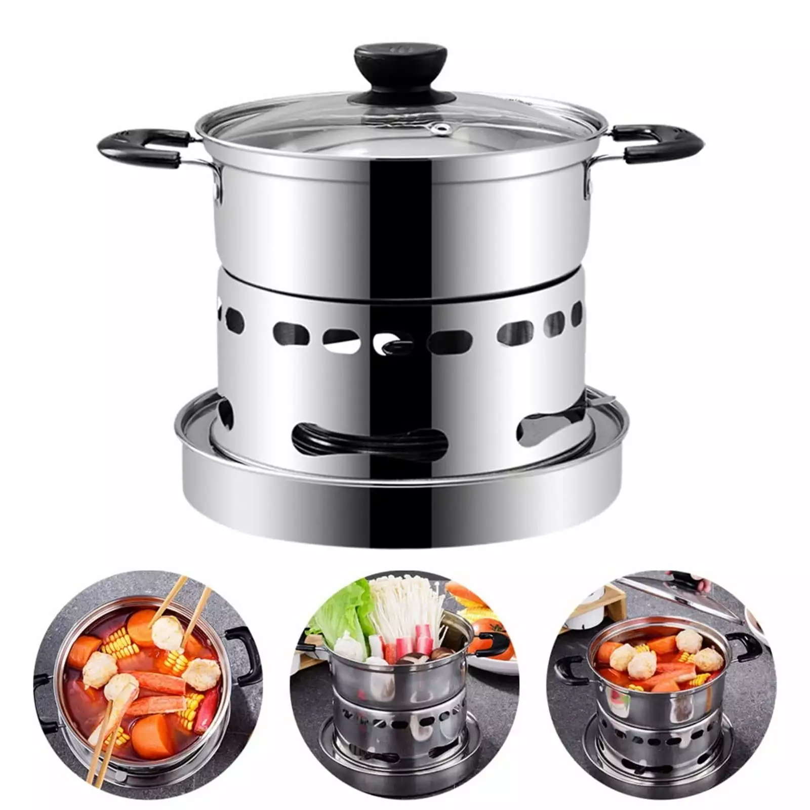 7.08 Stainless Steel Hot Pot Liquid Alcohol Stove.Stainless Steel Sauce Pan with Steamer.Spirit Cooker with Pot. Camping Stoves Set.Easy to Carry. Camping Cooker for Indoor Outdoor Camping Hiking