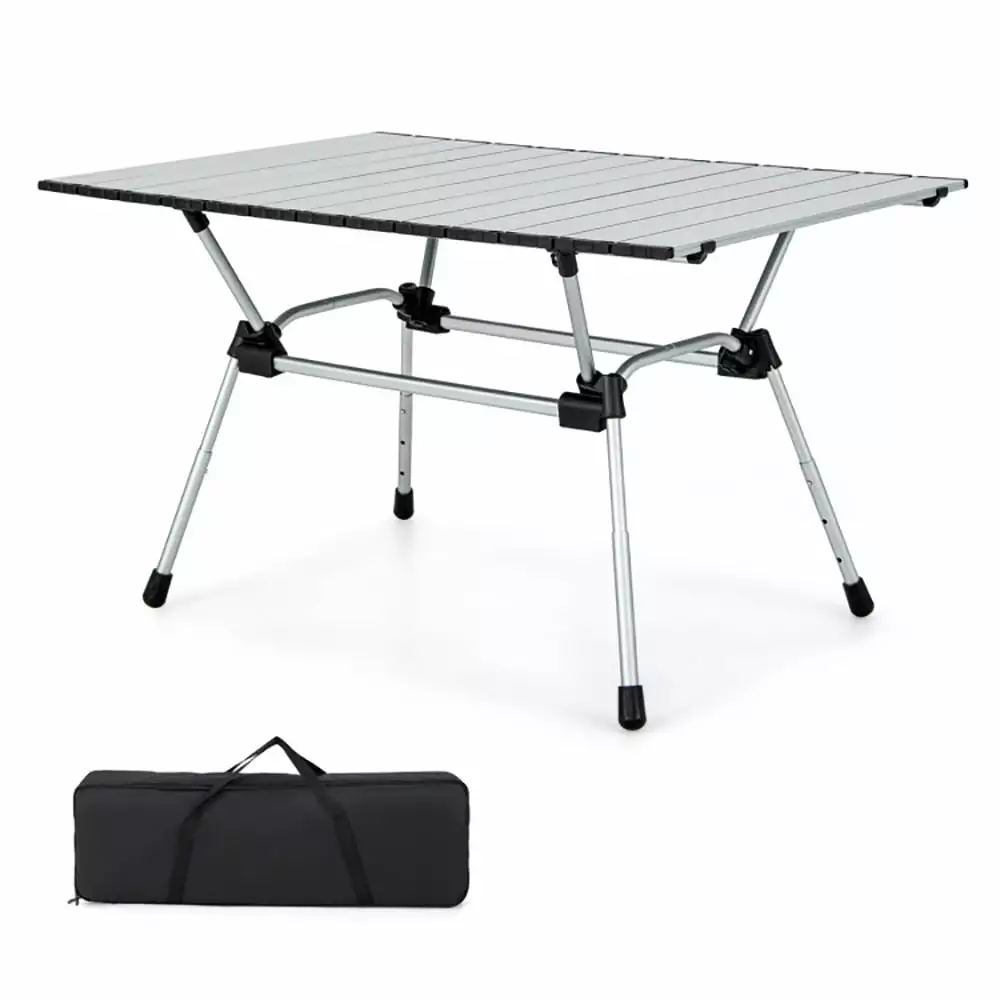 Resenkos Folding Heavy-Duty Aluminum Camping Table with Carrying Bag-Silver.Folding Dining Table for Patio Pool Park Outdoor